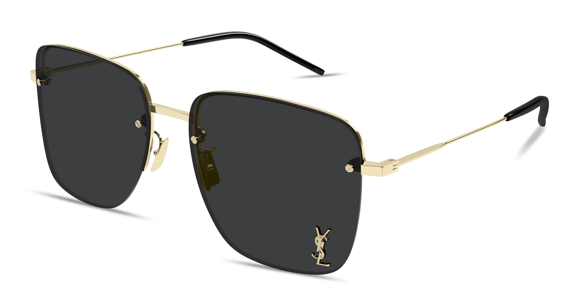 Shop SAINT LAURENT YSL Logo Oversized Half-Rim Square Sunglasses in Gold online.