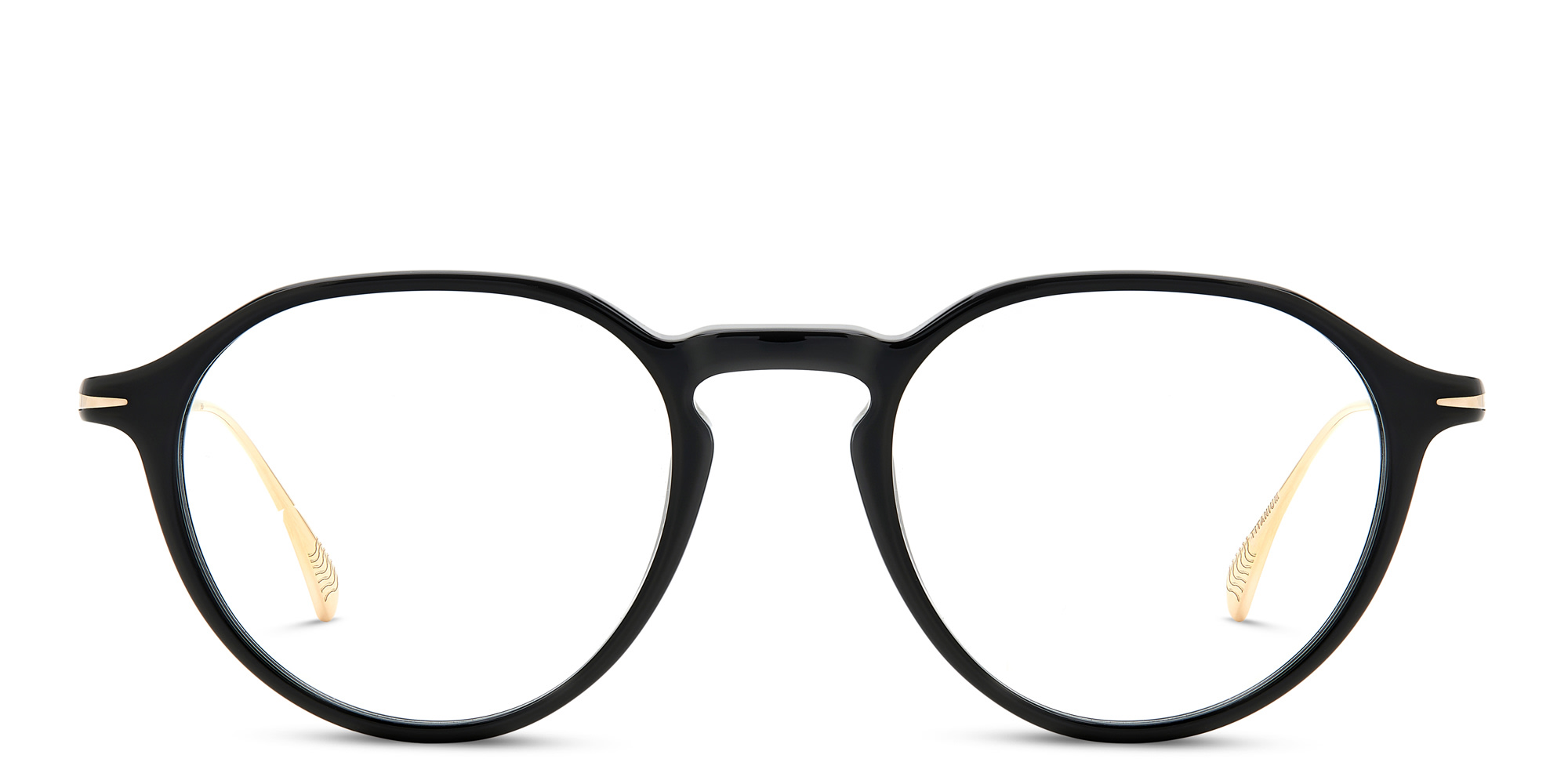 Shop DAVID BECKHAM Panthos Eyeglasses in Black Gold online.