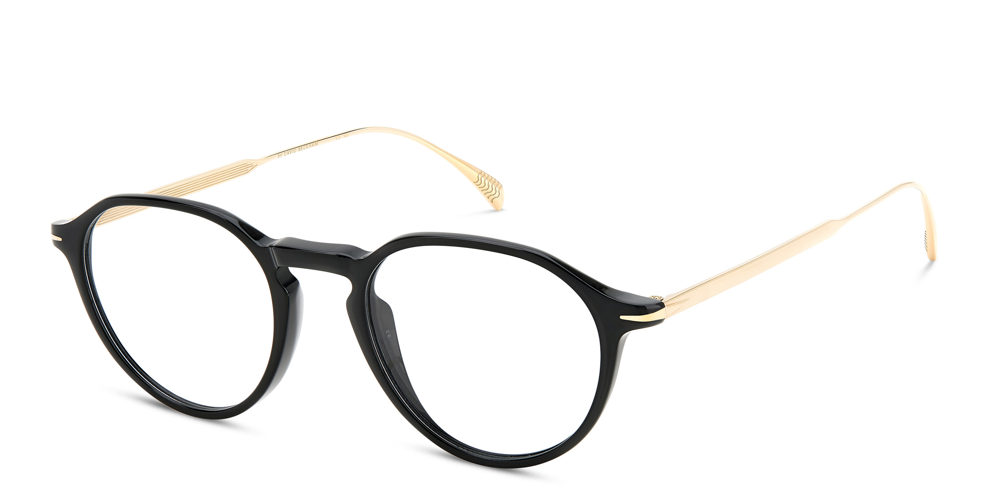 Shop DAVID BECKHAM Panthos Eyeglasses in Black Gold online.