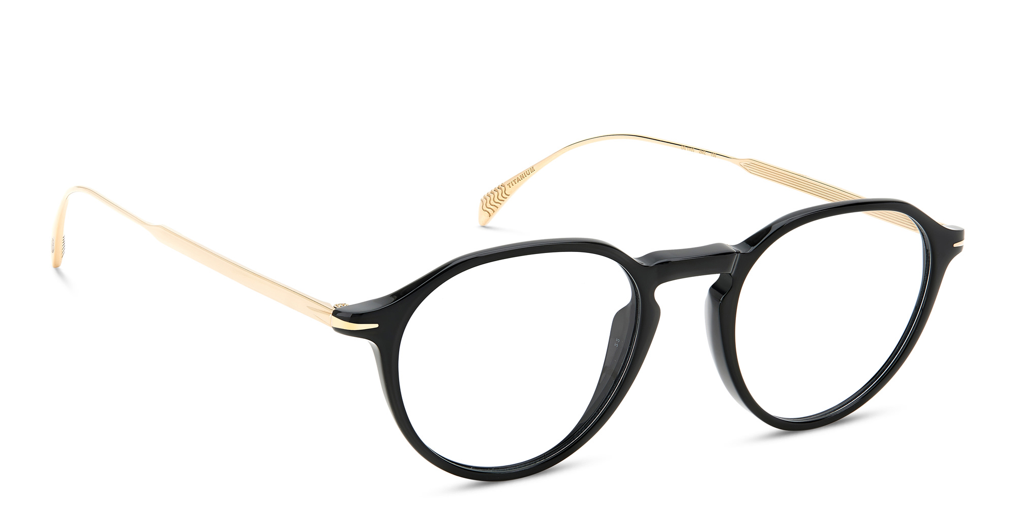 Shop DAVID BECKHAM Panthos Eyeglasses in Black Gold online.