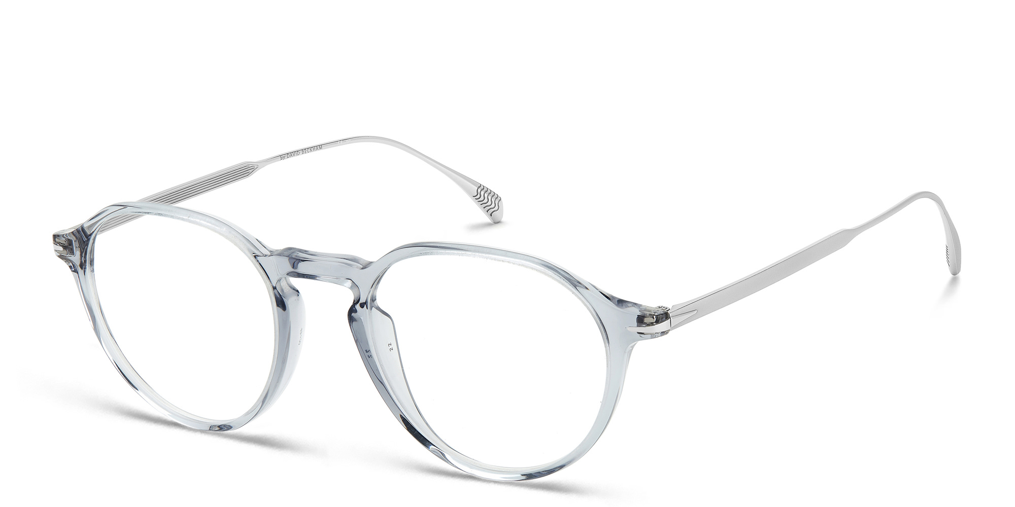 Shop DAVID BECKHAM Panthos Eyeglasses in Grey Ruthenium online.