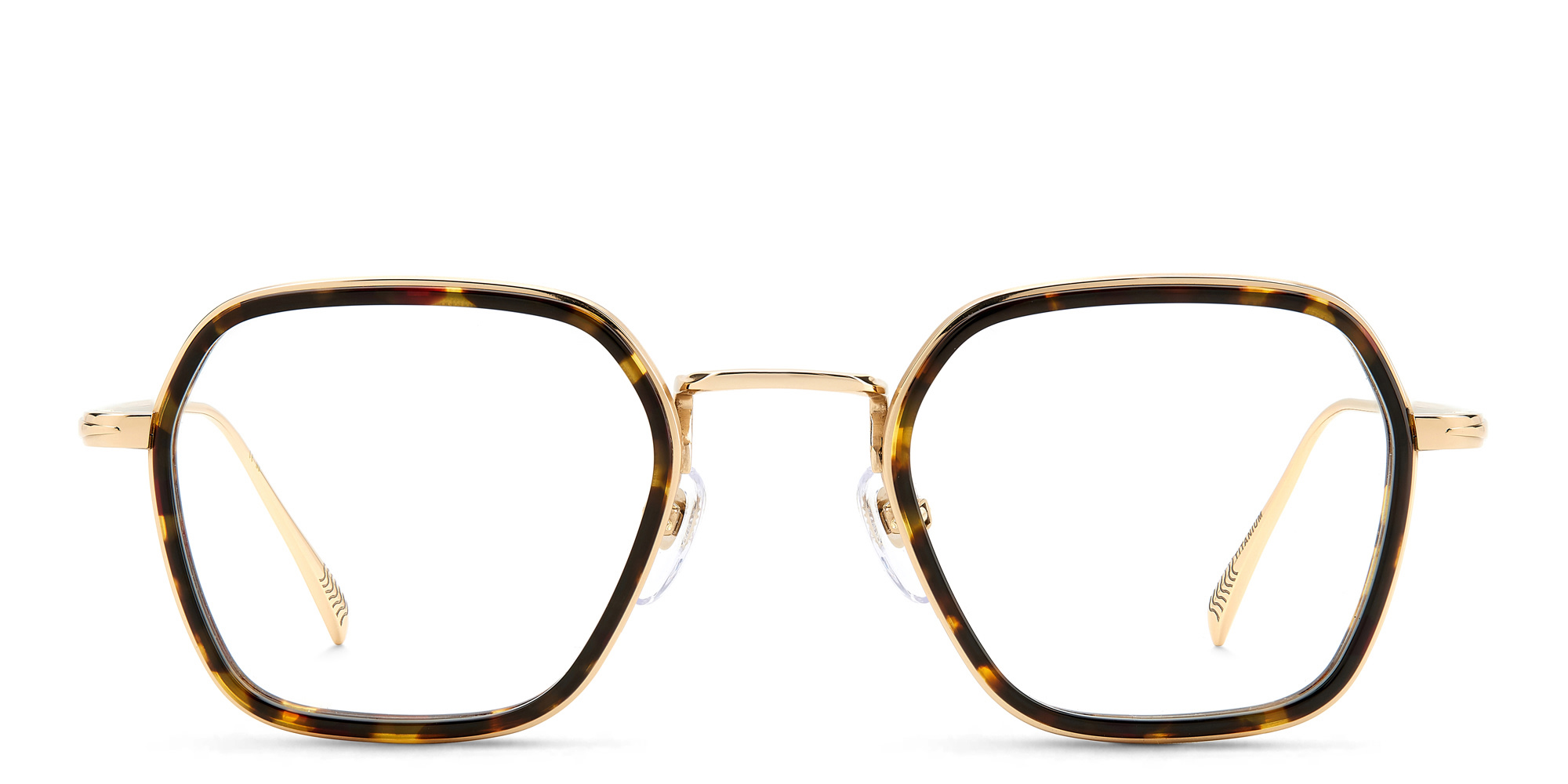 Shop DAVID BECKHAM Square Eyeglasses in Gold Havana online.