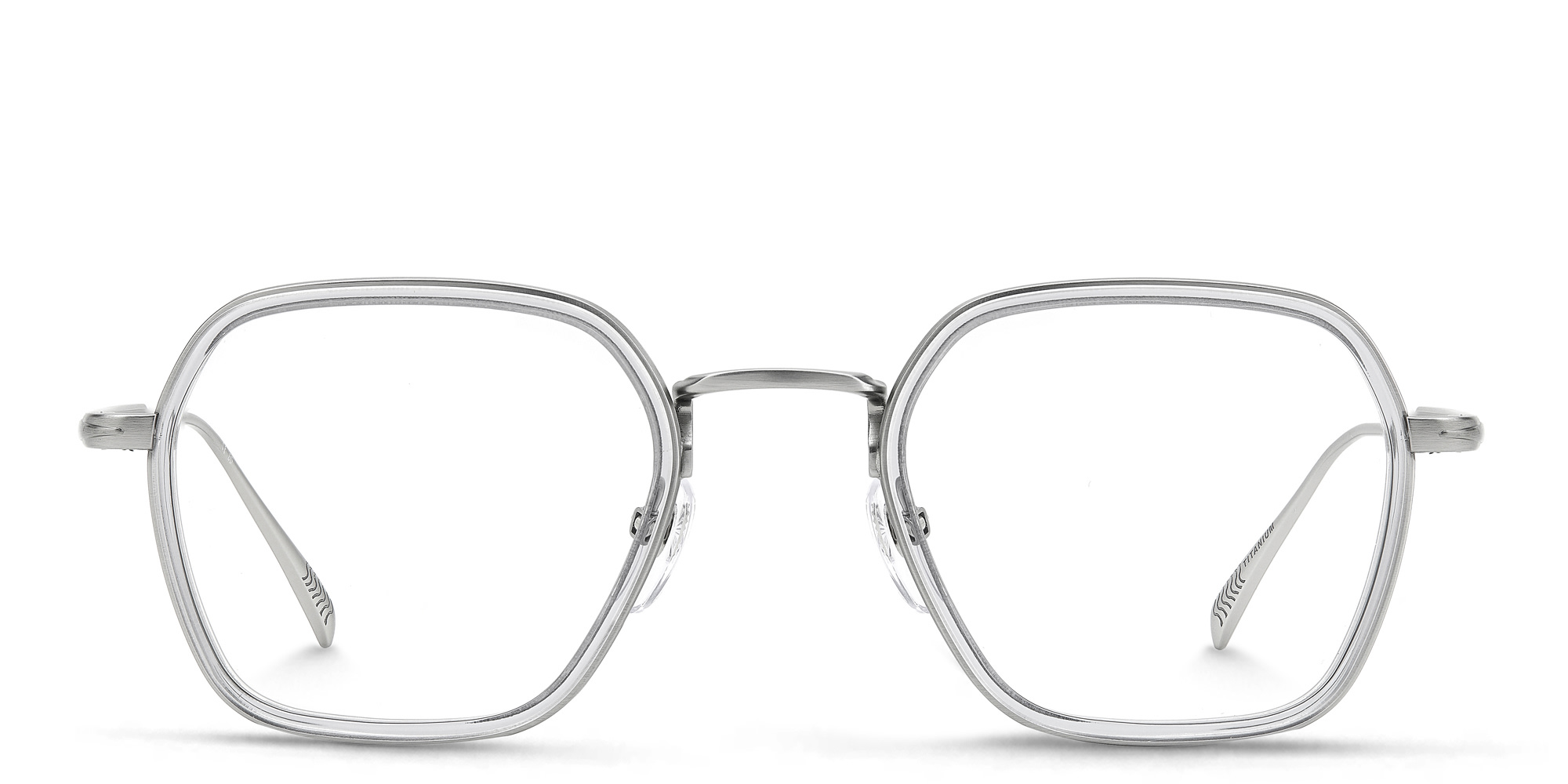 Shop DAVID BECKHAM Timeless Icons Square Eyeglasses in Ruthenium Grey online.