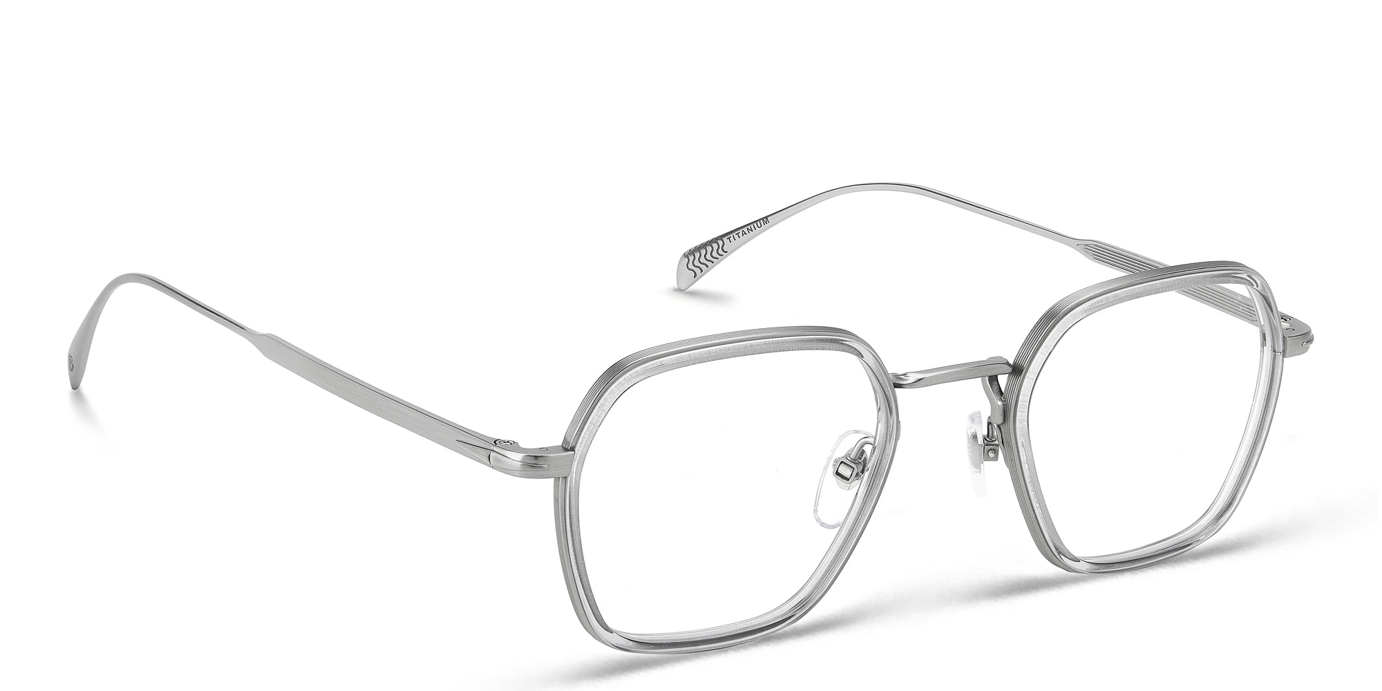 Shop DAVID BECKHAM Timeless Icons Square Eyeglasses in Ruthenium Grey online.