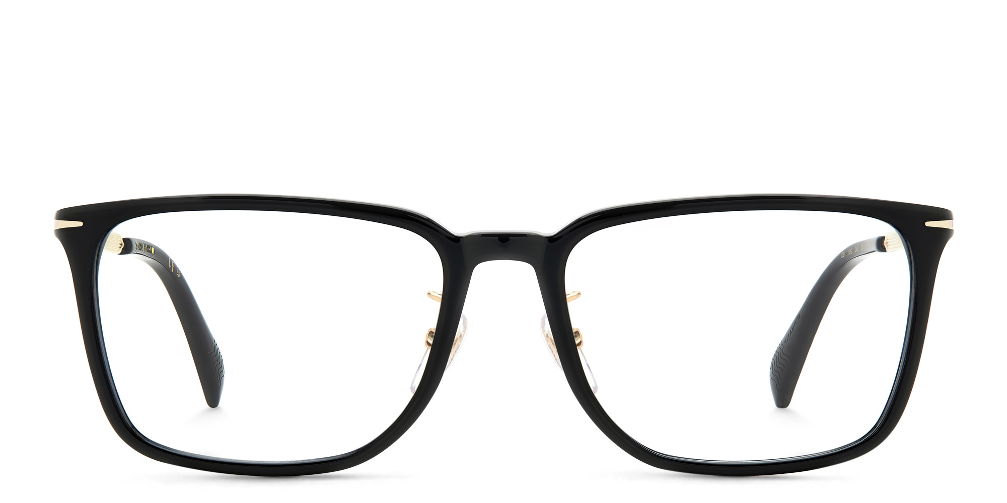 Shop DAVID BECKHAM Rectangle Eyeglasses in Black Gold online.