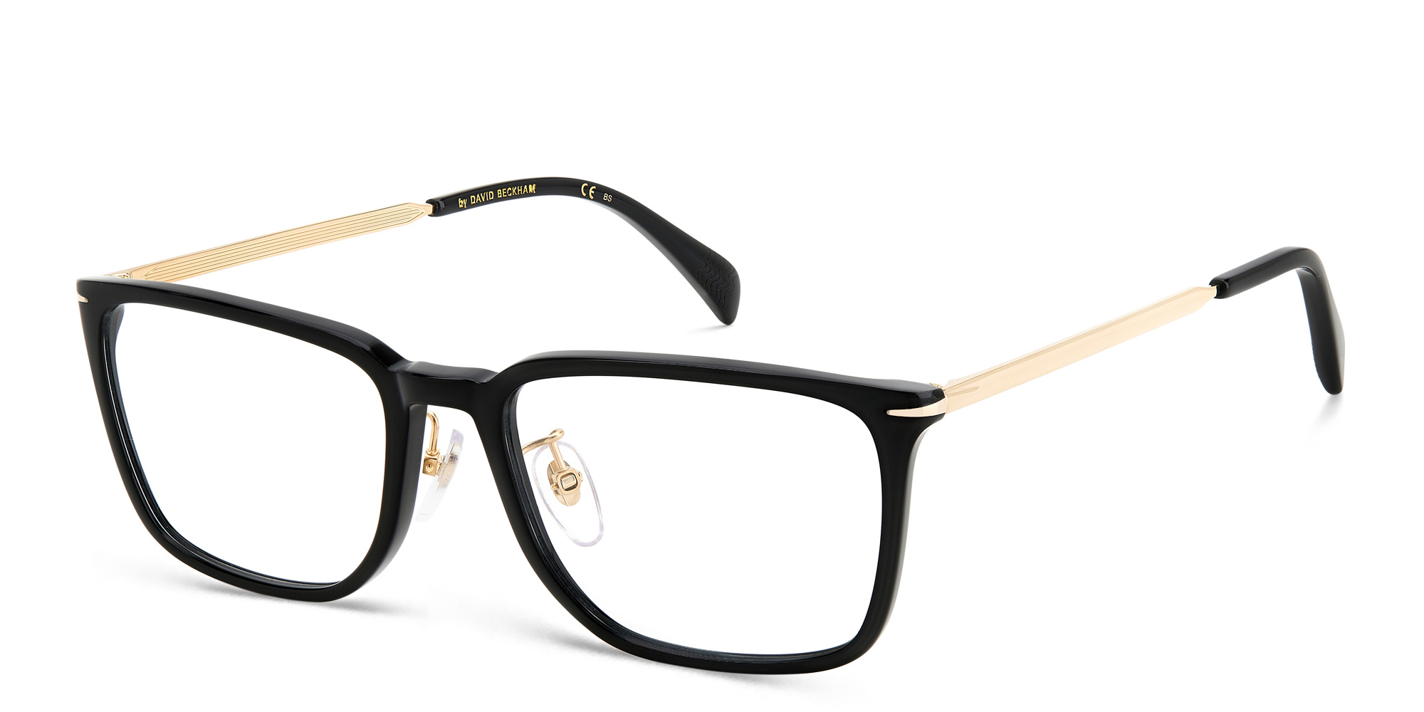 Shop DAVID BECKHAM Rectangle Eyeglasses in Black Gold online.