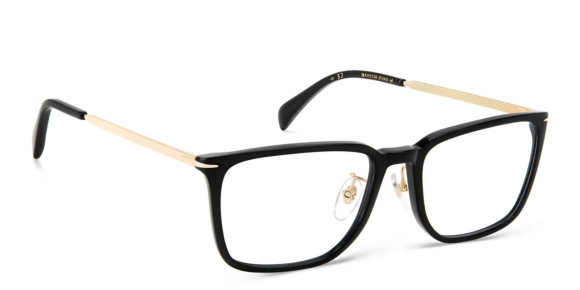 Shop DAVID BECKHAM Rectangle Eyeglasses in Black Gold online.