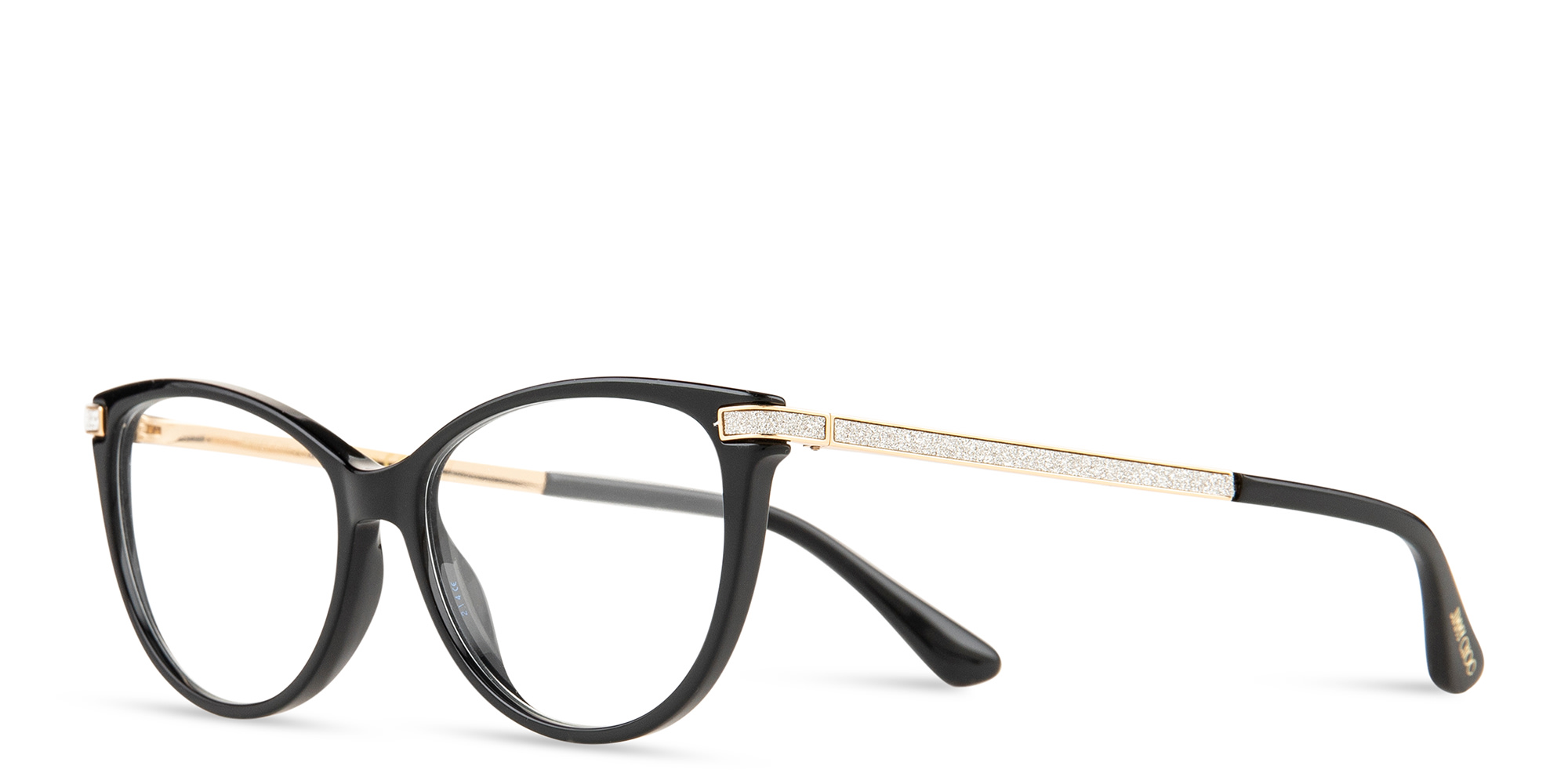 Shop JIMMY CHOO Crystal & Glitter Rectangle Eyeglasses in Black online.