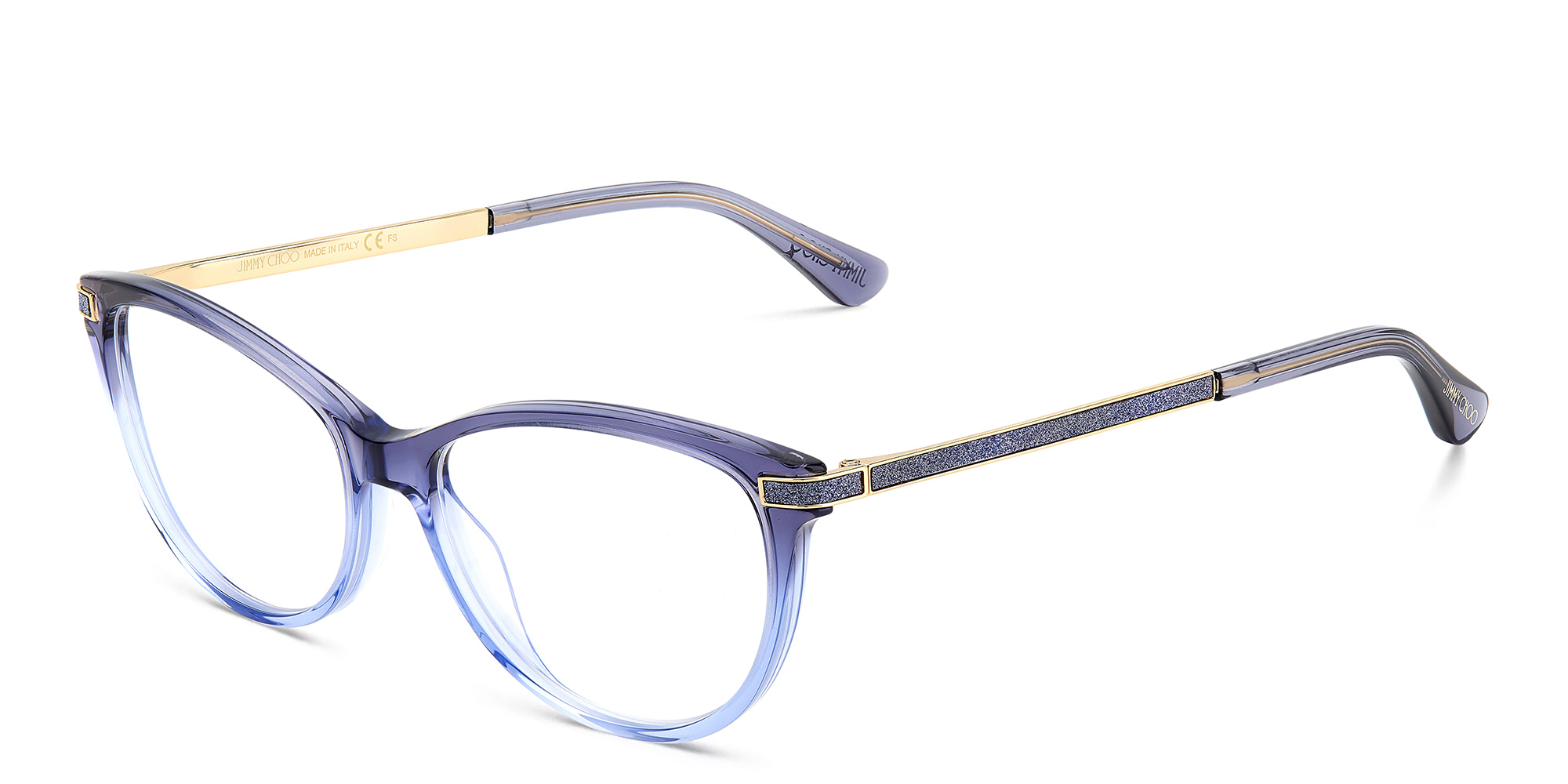 Shop JIMMY CHOO Rectangle Eyeglasses in Blue Shaded online.