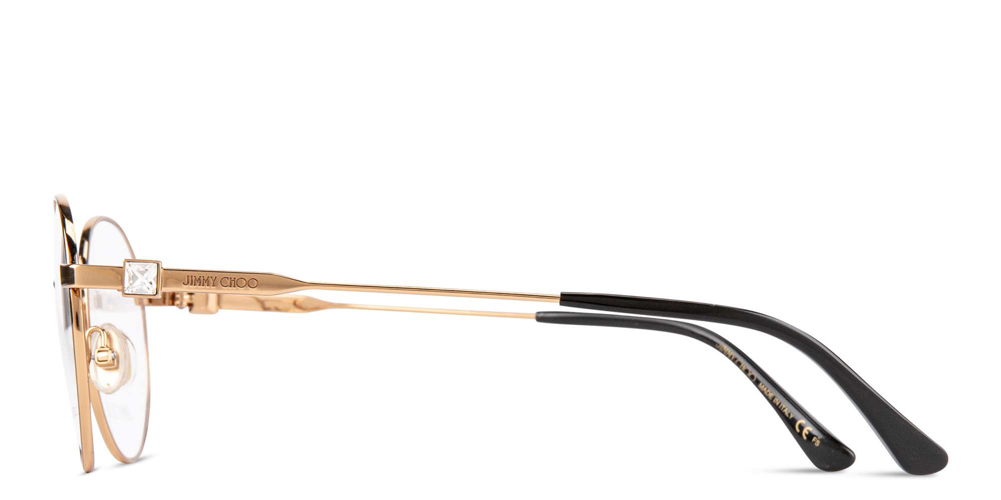 Shop JIMMY CHOO Crystal & Glitter Panthos Eyeglasses in Rose Gold online.