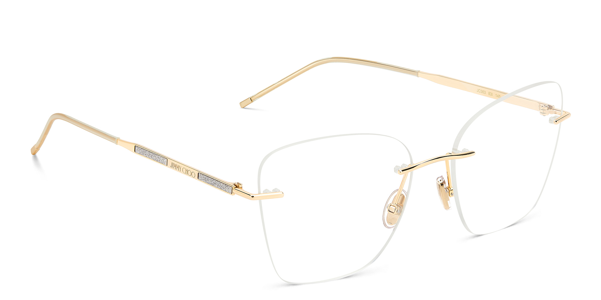 JIMMY CHOO Wide Rimless Cat-Eye Eyeglasses in Gold – Product Photo 3