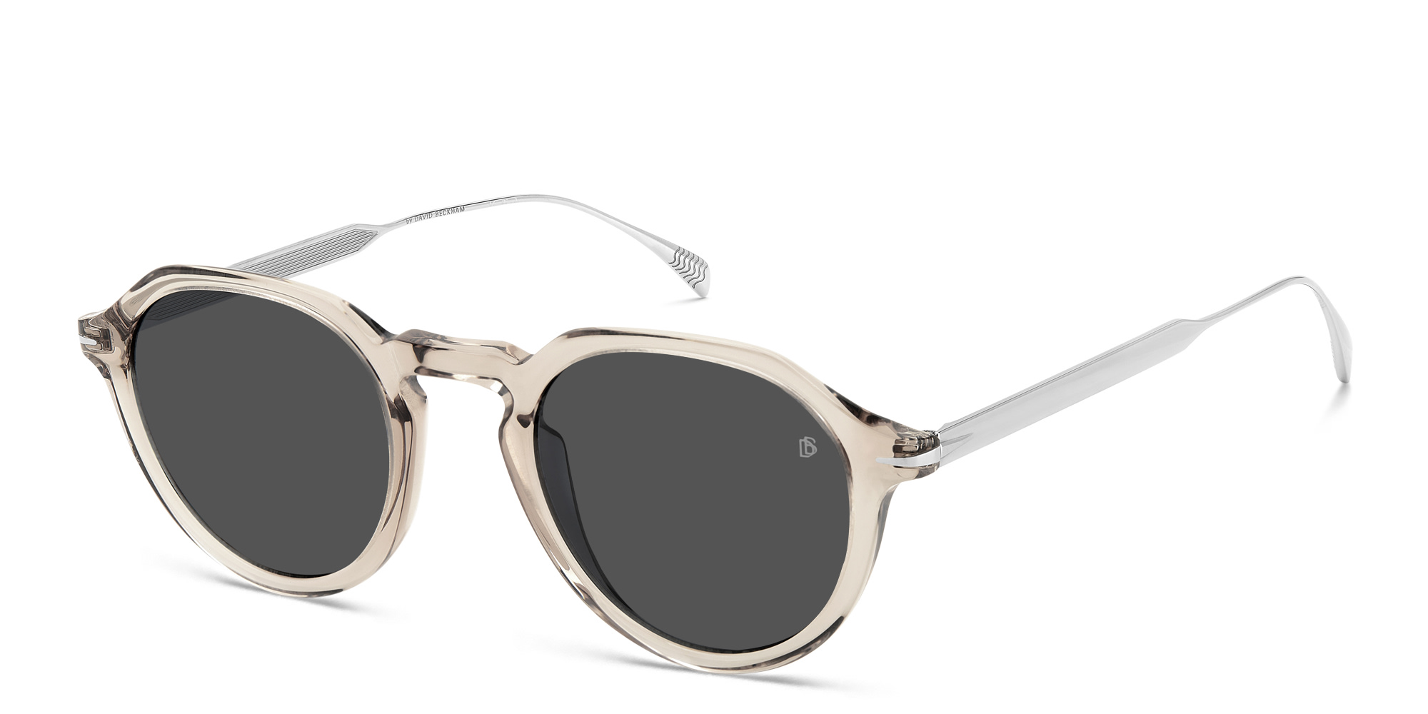 Shop DAVID BECKHAM Round Sunglasses in Transparent Light Grey online.