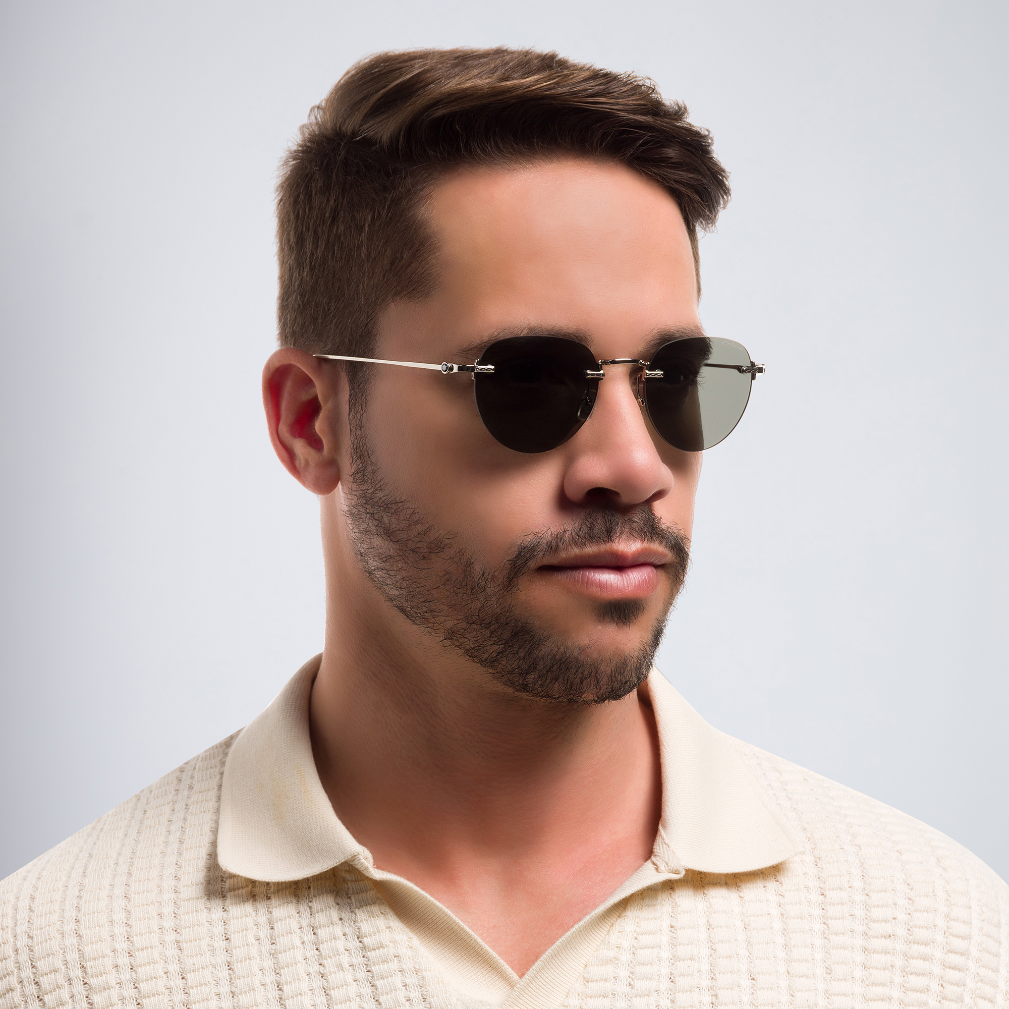 MONTBLANC Rimless Round Sunglasses in Silver – Product Photo 5