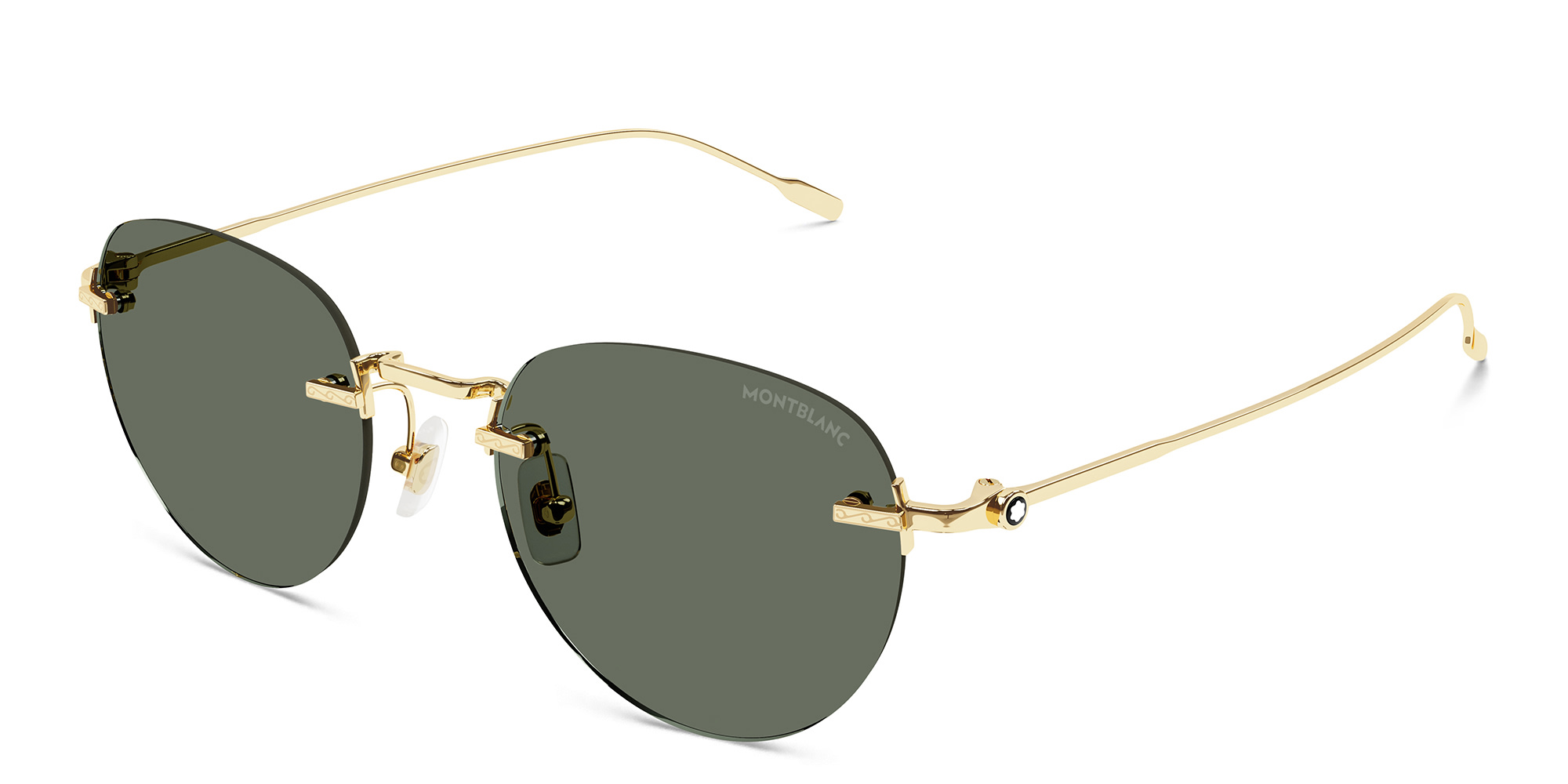 Shop MONTBLANC Rimless Round Sunglasses in Gold online.