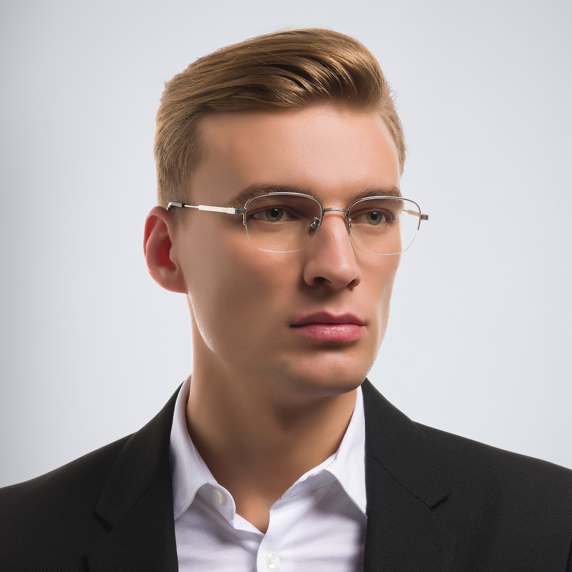 Cartier Signature 'C'de Cartier Rectangle Eyeglasses in Silver – Product Photo 5