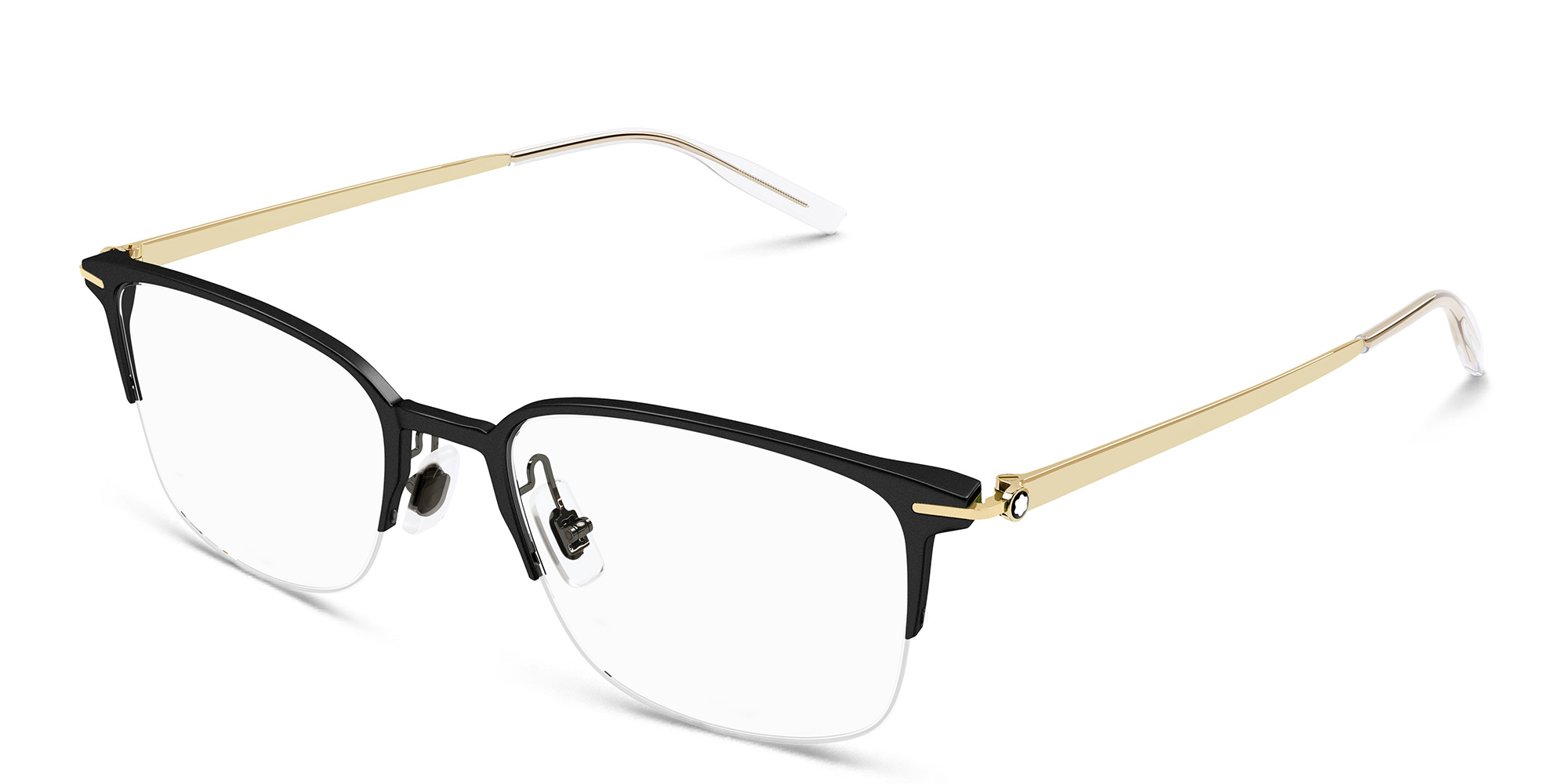 Shop MONTBLANC Half-Rim Rectangle Eyeglasses in Black online.