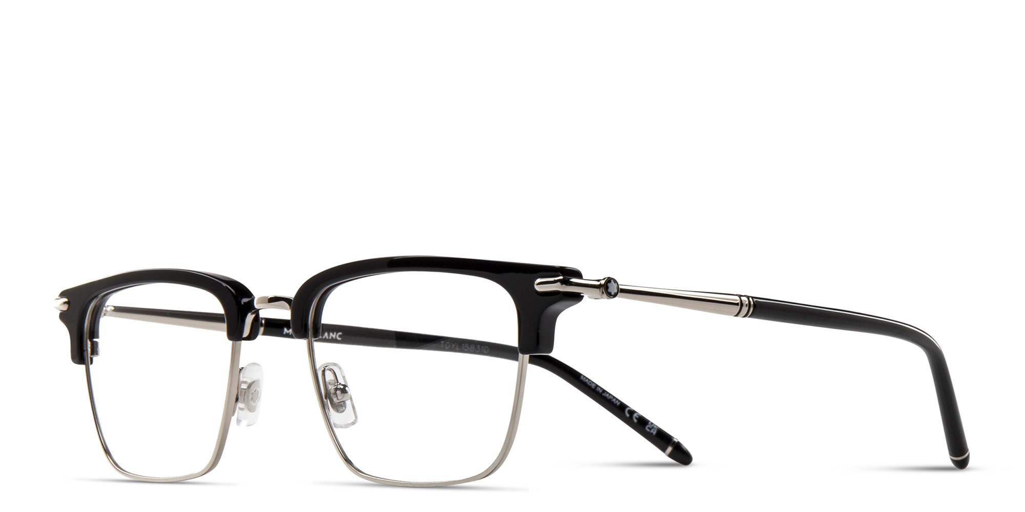 Shop MONTBLANC Square Eyeglasses in Black & Silver online.