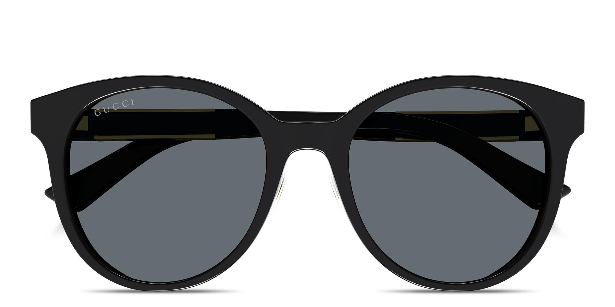 Shop GUCCI Lettering Round Sunglasses in Black online.