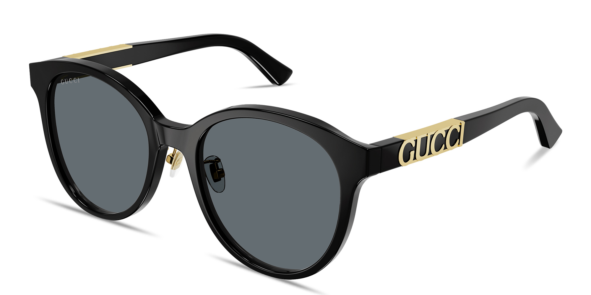 Shop GUCCI Lettering Round Sunglasses in Black online.