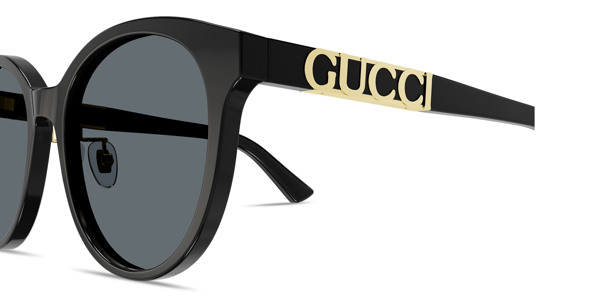 Shop GUCCI Lettering Round Sunglasses in Black online.