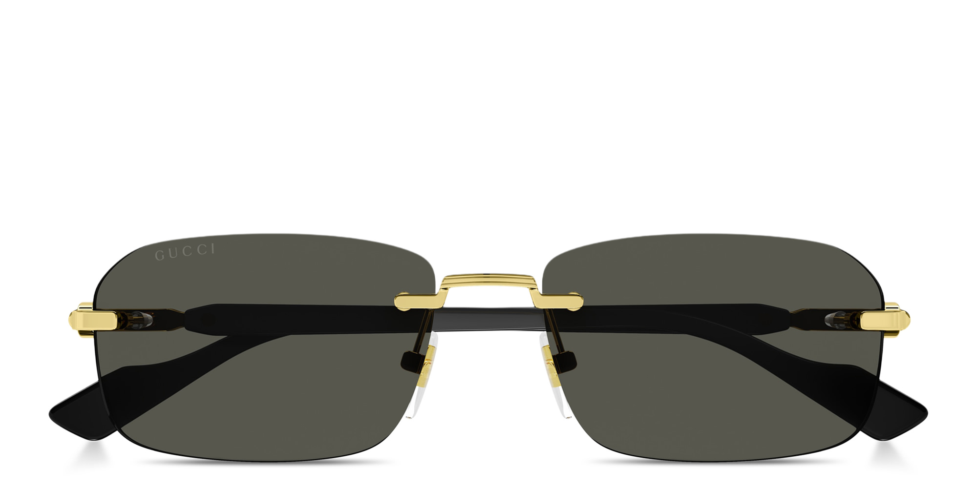 تسوق نظارات شمسية مستطيلة بدون إطار بنقشة ويب غوتشي بلون ذهبي أونلاين.