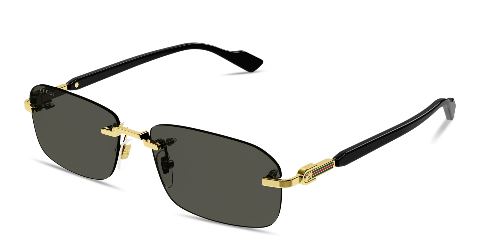 Shop GUCCI Web Rimless Rectangle Sunglasses in Gold online.
