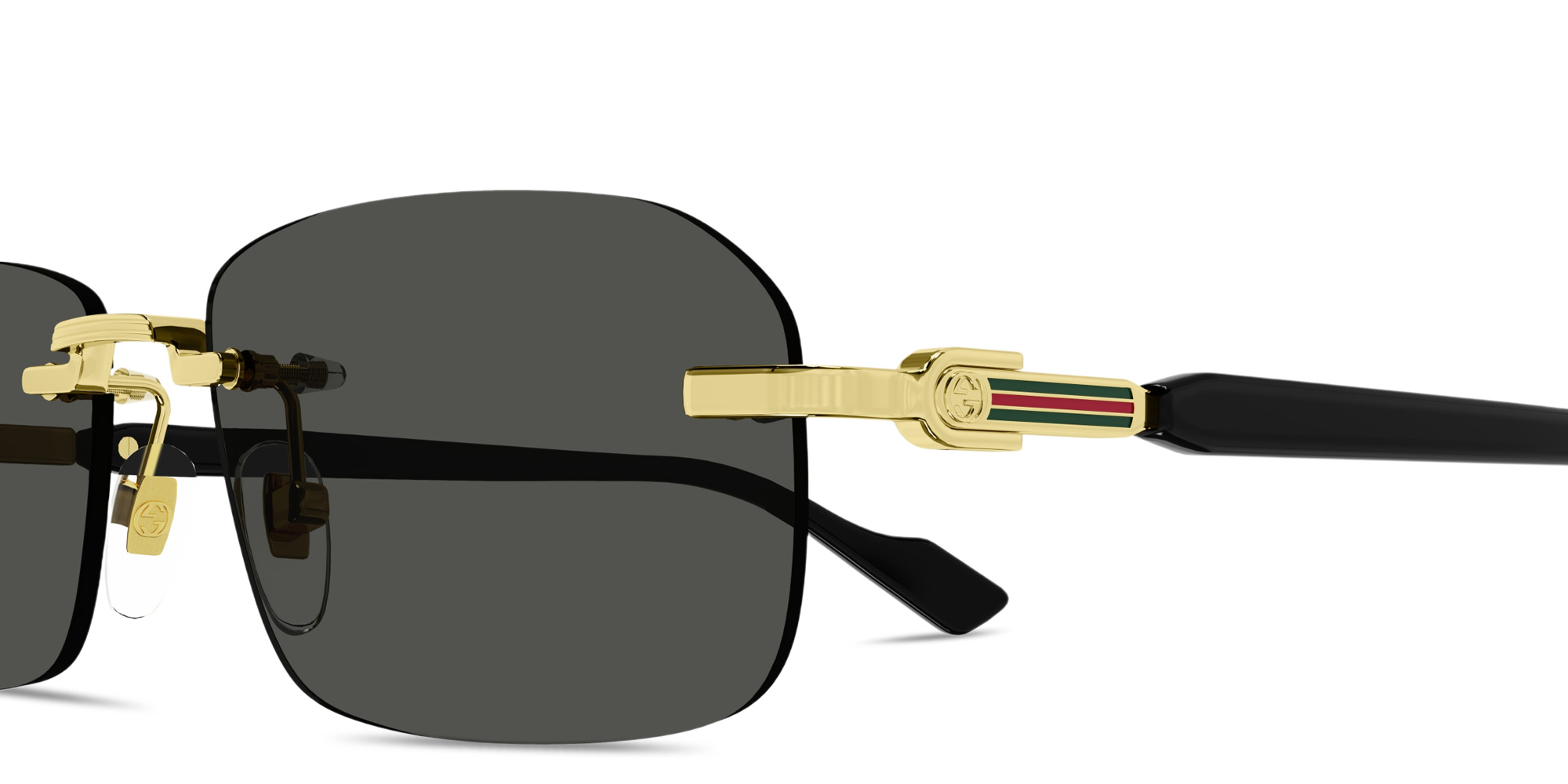 Shop GUCCI Web Rimless Rectangle Sunglasses in Gold online.