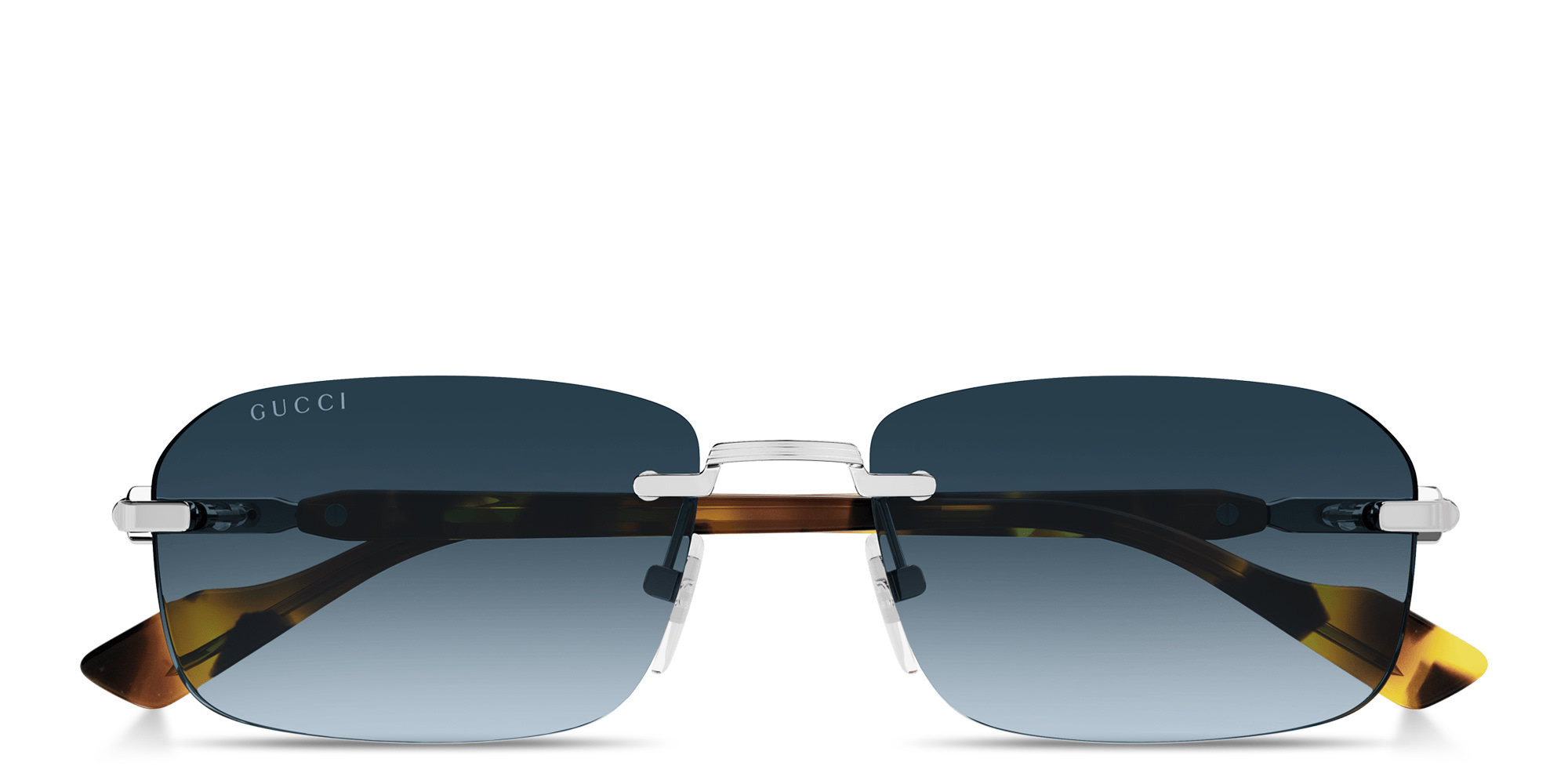 Shop GUCCI Web Rimless Rectangle Sunglasses in Silver online.