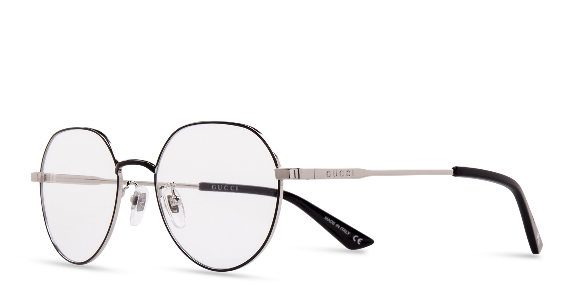 Shop GUCCI Round Eyeglasses in Black online.