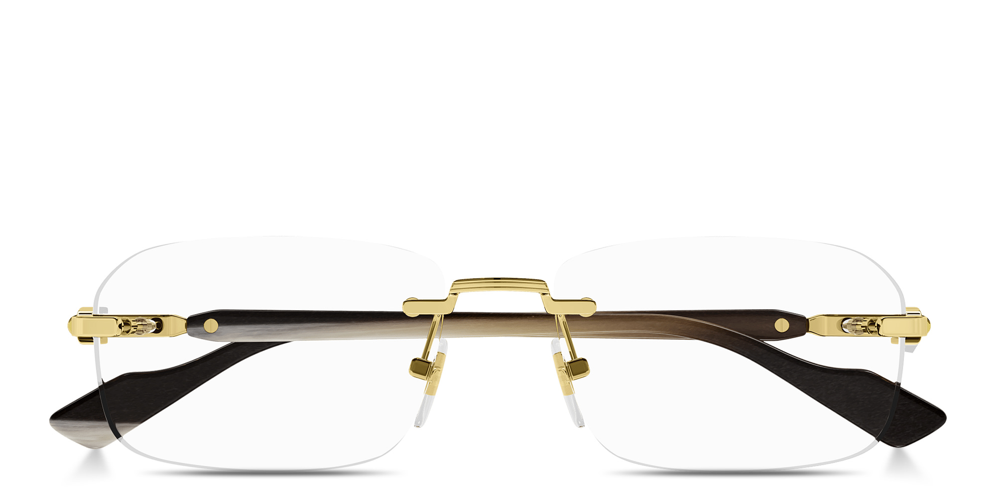 Shop GUCCI Web Wide Rimless Rectangle Eyeglasses in Gold Black online.