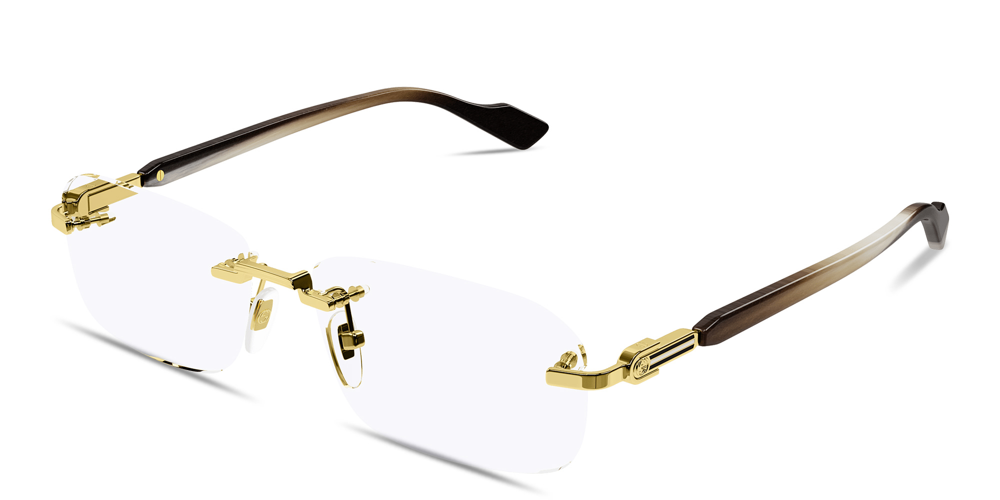 Shop GUCCI Web Wide Rimless Rectangle Eyeglasses in Gold Black online.