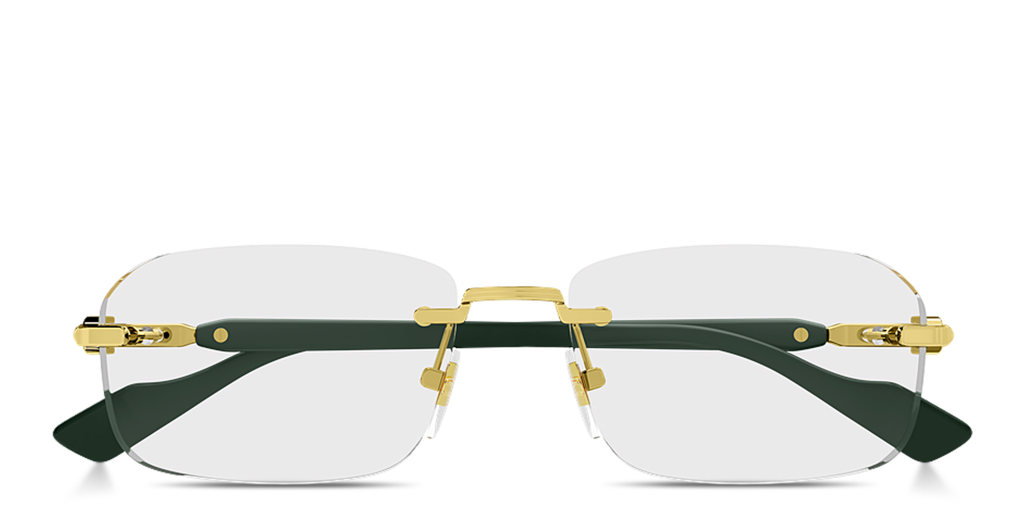 Shop GUCCI Web Wide Rimless Rectangle Eyeglasses in Polished Gold online.