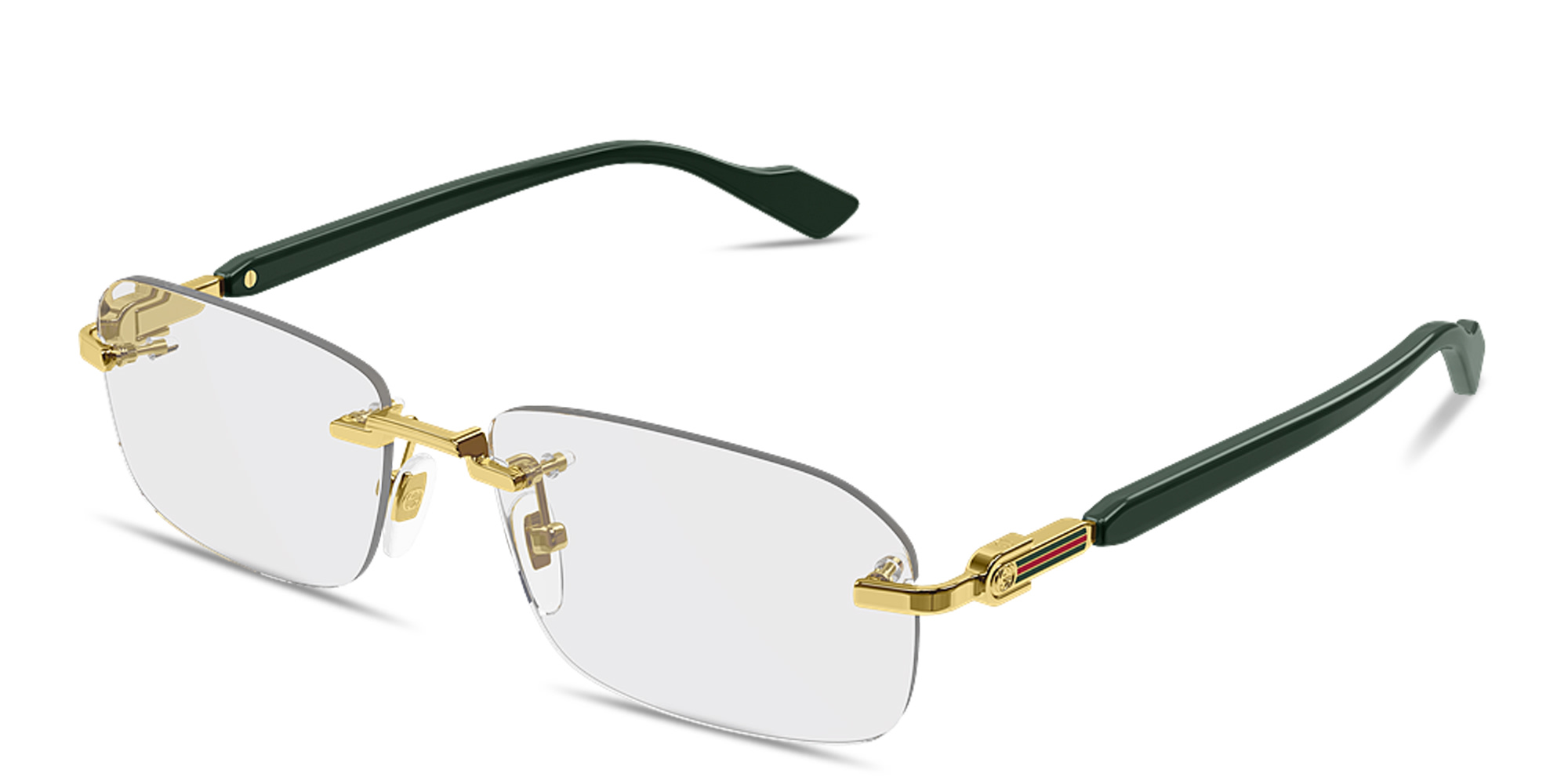 Shop GUCCI Web Wide Rimless Rectangle Eyeglasses in Polished Gold online.