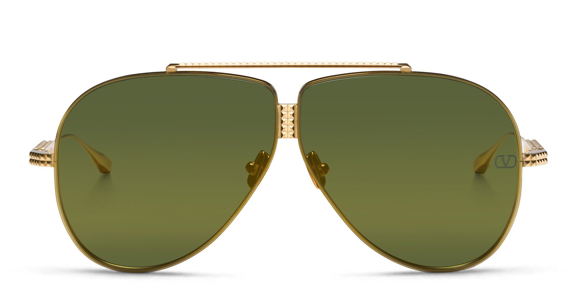 Shop VALENTINO Unisex Aviator Sunglasses in Gold online.