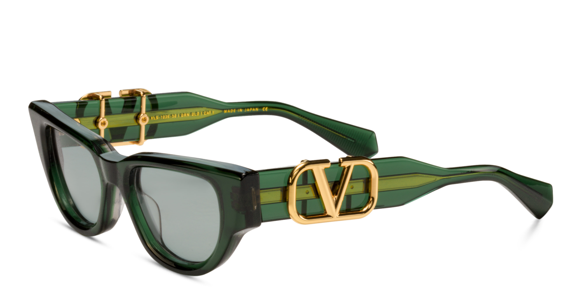 Shop VALENTINO V-Due Cat-Eye Sunglasses in Transparent Green online.