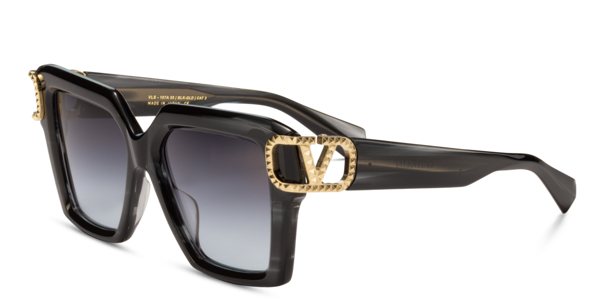 Shop VALENTINO V-Uno Oversized Square Sunglasses in Black online.