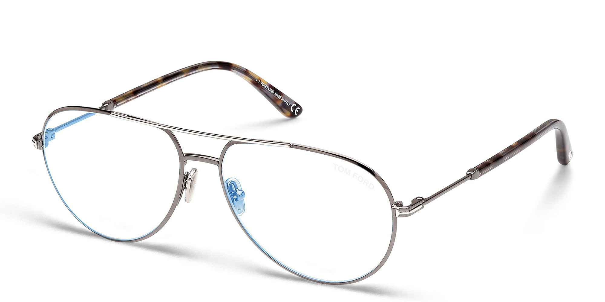 Shop TOM FORD Wide Pilot Eyeglasses in Shiny Gunmetal online.