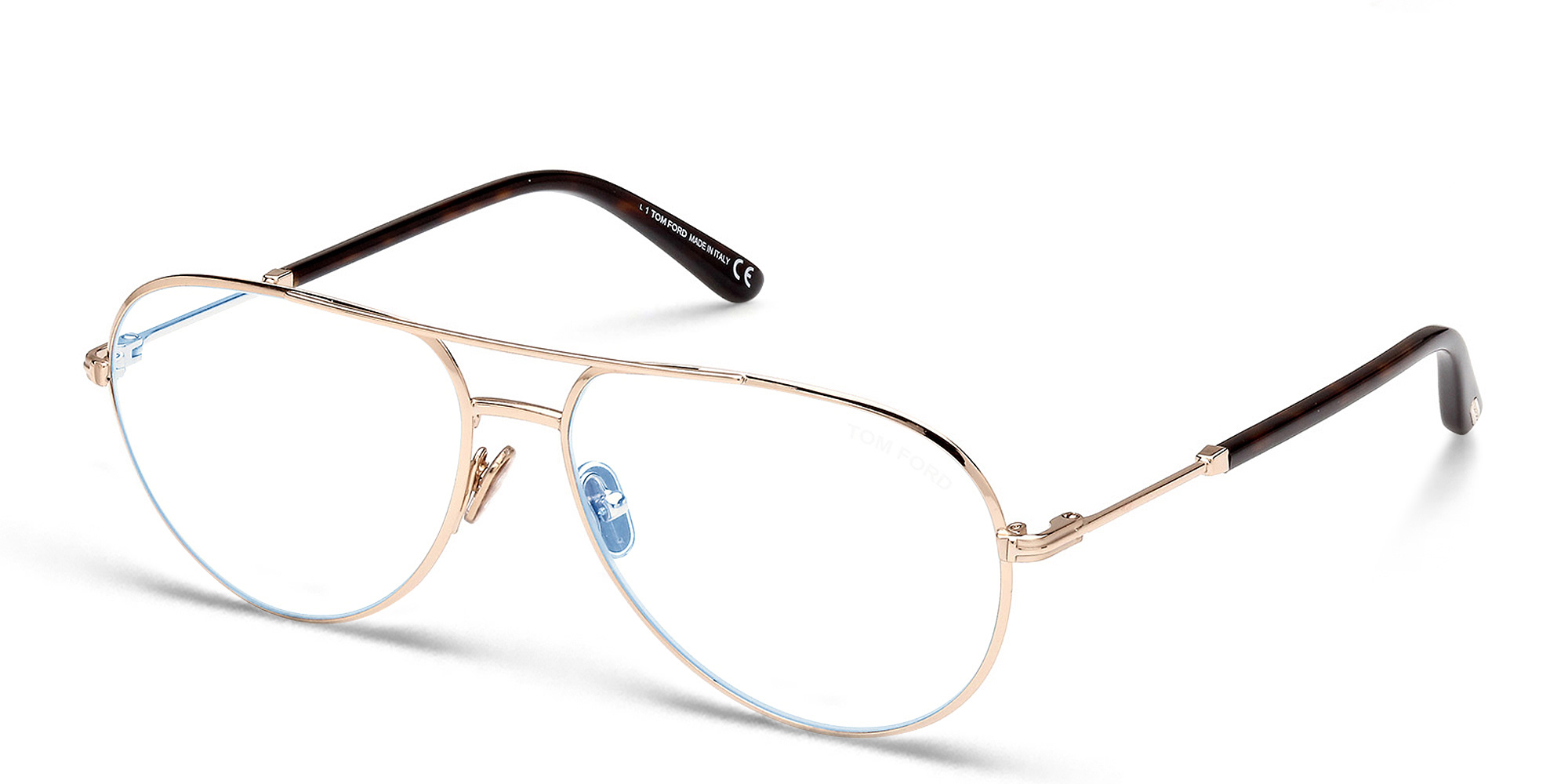 Shop TOM FORD Wide Pilot Eyeglasses in Shiny Rose Gold online.