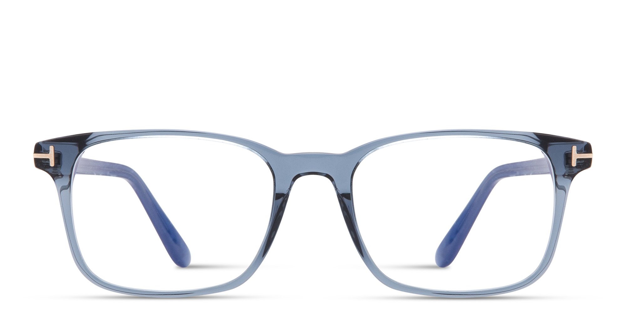 Shop TOM FORD T Logo Square Eyeglasses in Transparent Blue online.