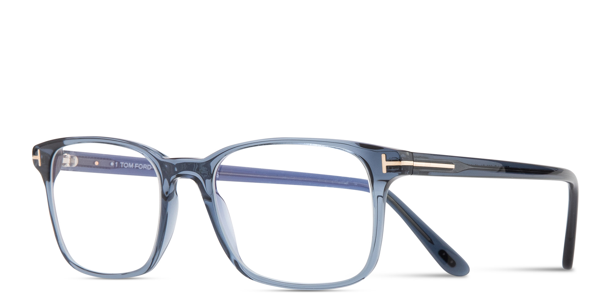Shop TOM FORD T Logo Square Eyeglasses in Transparent Blue online.