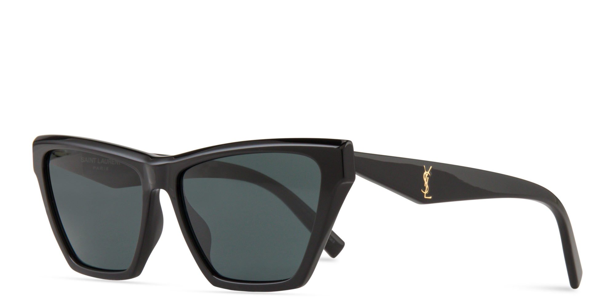 Shop SAINT LAURENT YSL Logo Cat-Eye Sunglasses in Shiny Black online.