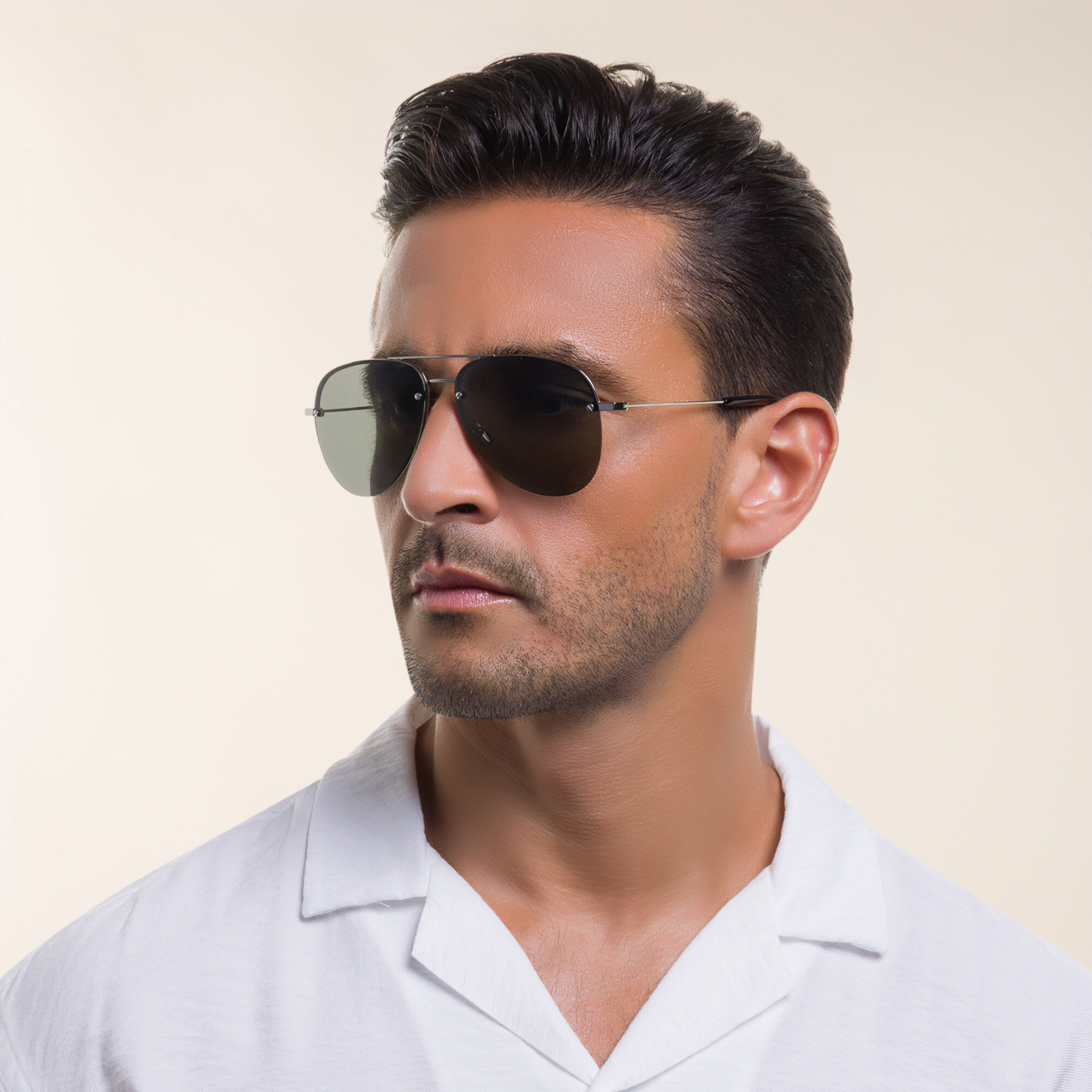 SAINT LAURENT Unisex Half-Rim Aviator Sunglasses in Silver – Product Photo 8