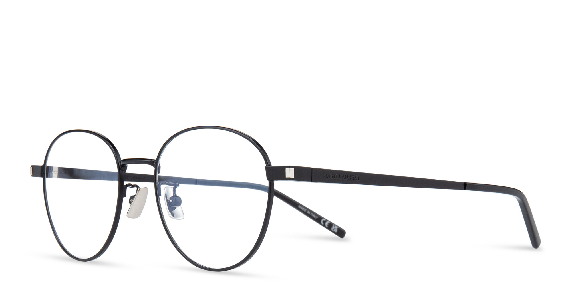 Shop SAINT LAURENT Unisex Round Eyeglasses in Black online.