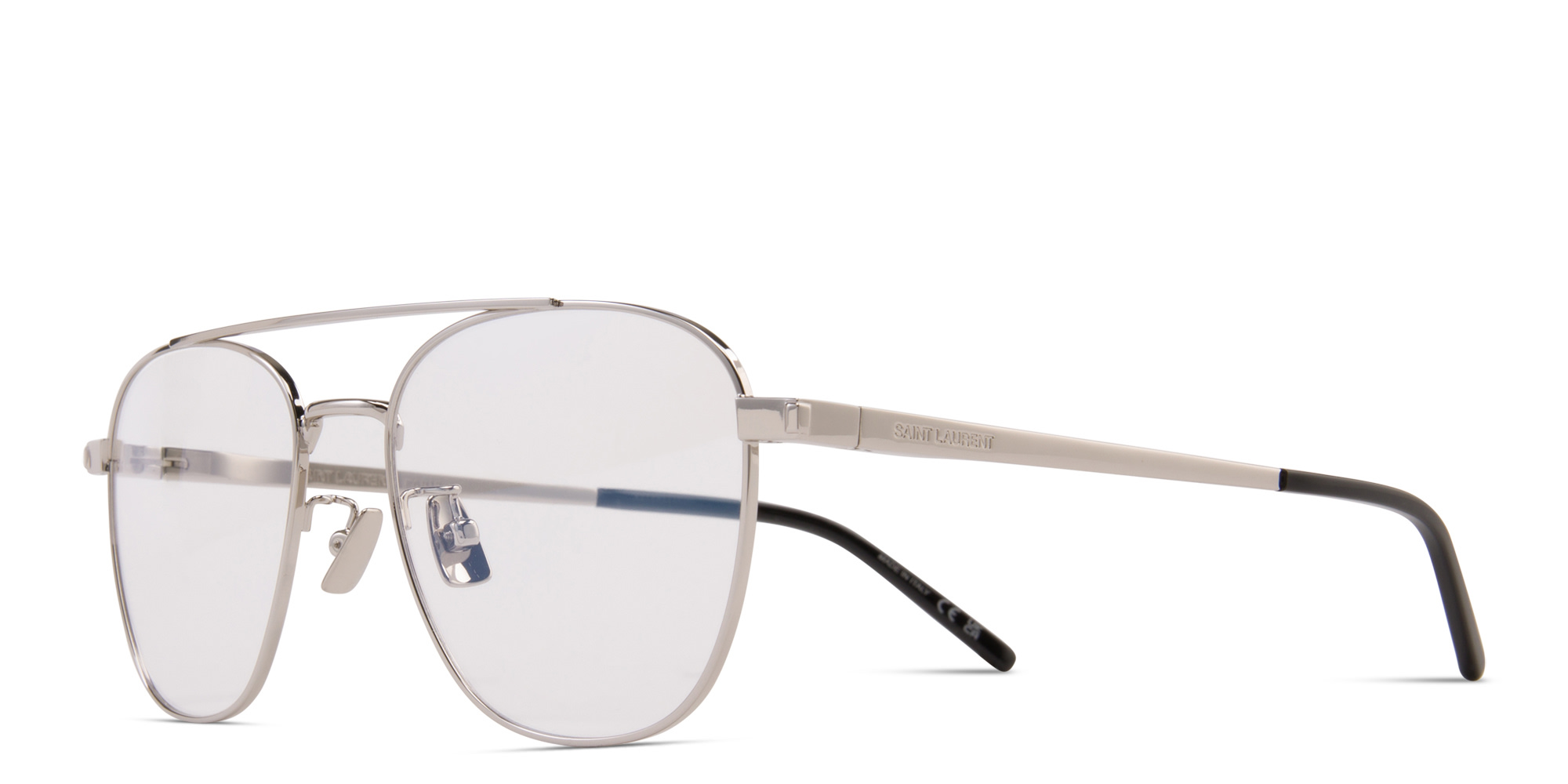 Shop SAINT LAURENT Unisex Aviator Eyeglasses in Silver online.