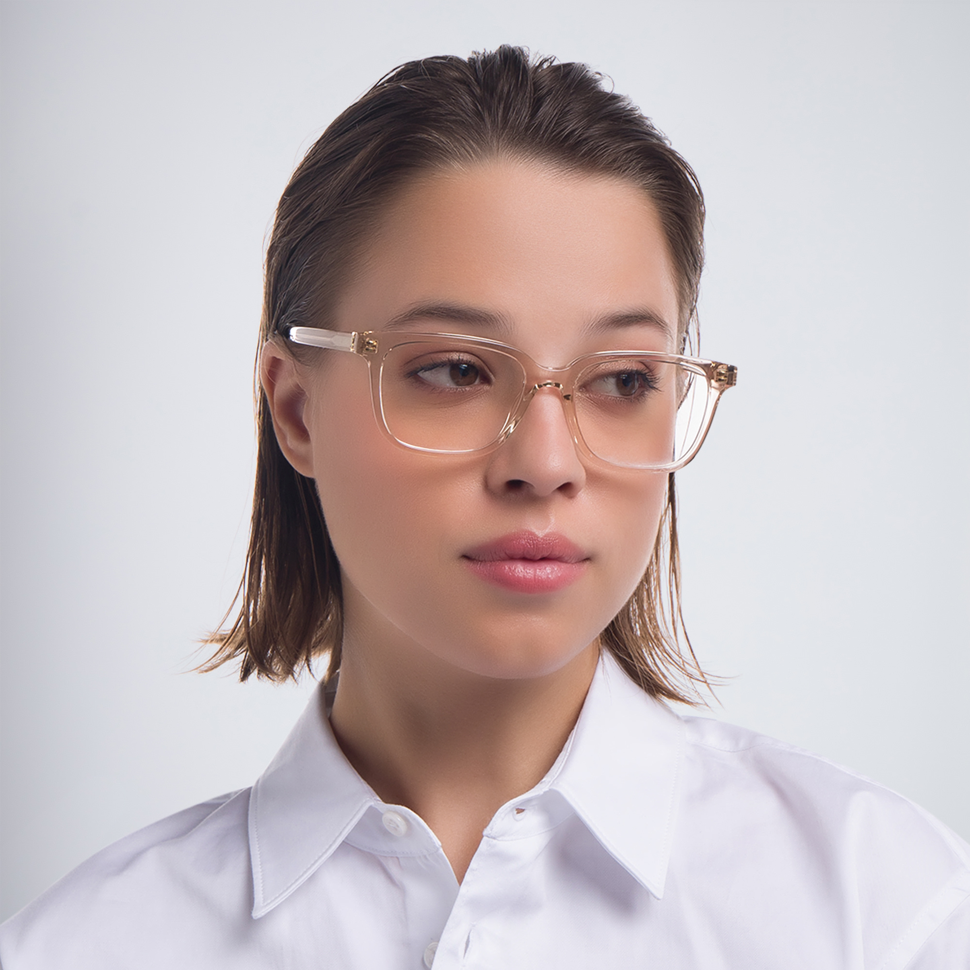 Shop SAINT LAURENT Square Eyeglasses in Nude online.