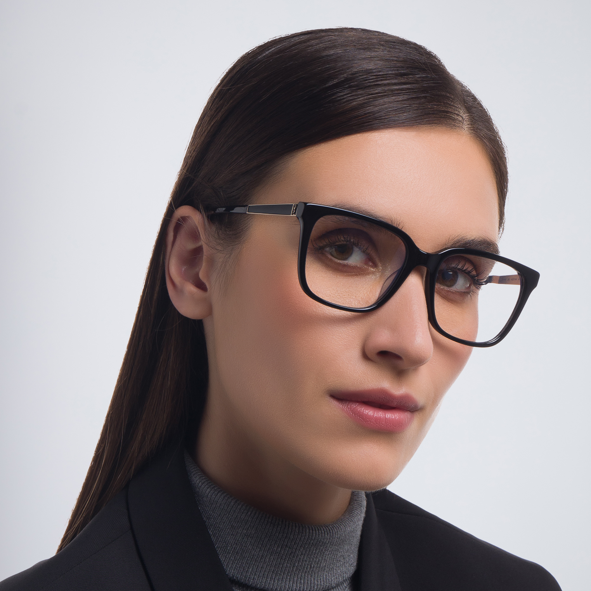Shop SAINT LAURENT Square Eyeglasses in Black online.