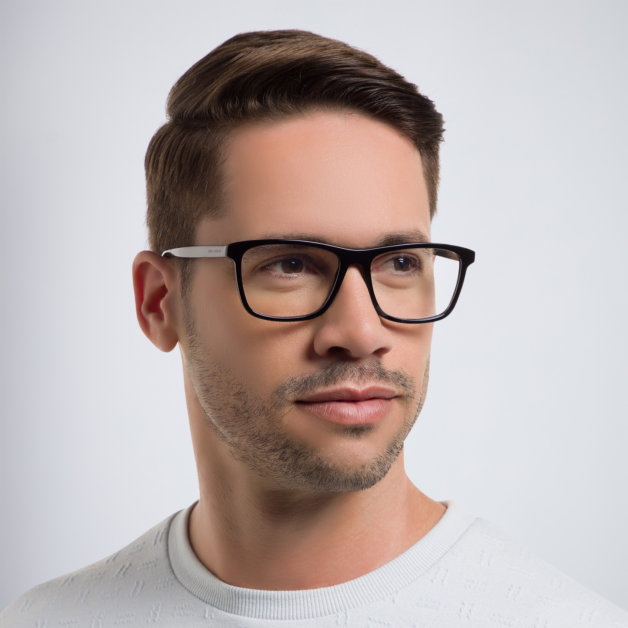 Shop SAINT LAURENT Wide Rectangle Eyeglasses in Black online.