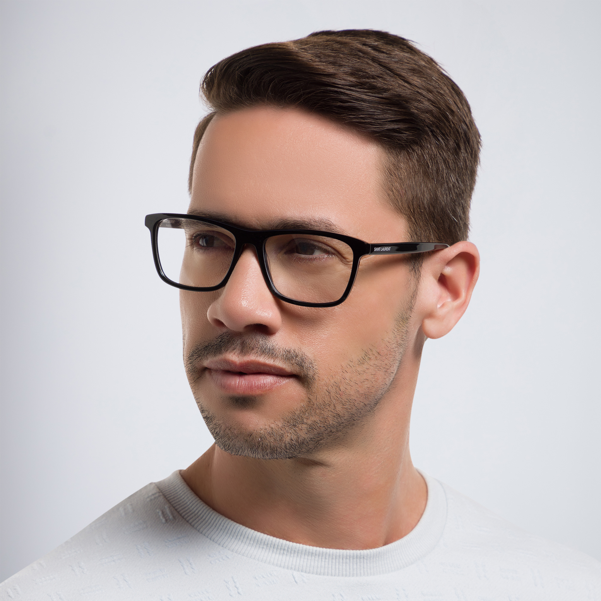 Shop SAINT LAURENT Wide Rectangle Eyeglasses in Black online.