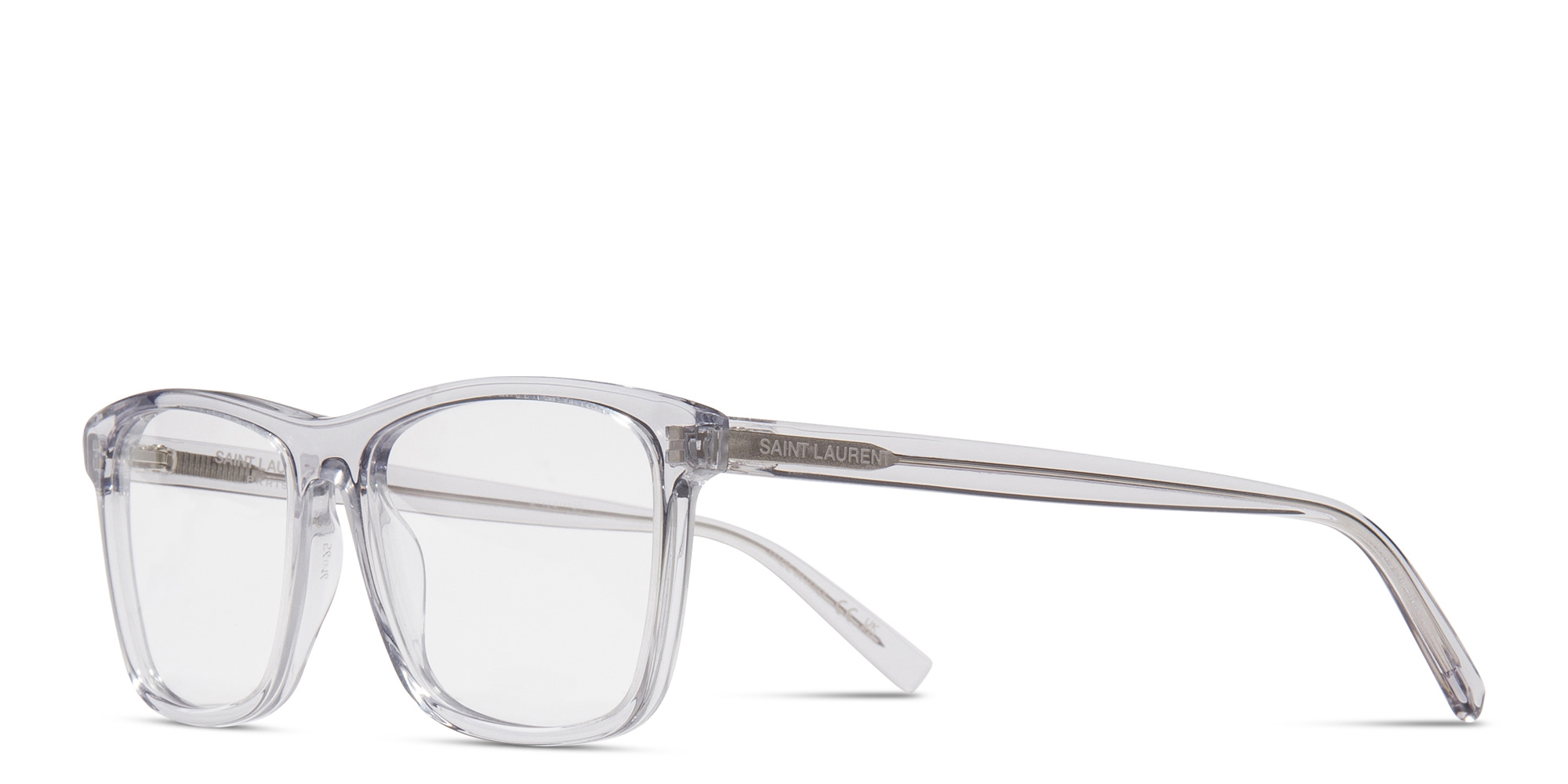 Shop SAINT LAURENT Wide Rectangle Eyeglasses in Grey online.