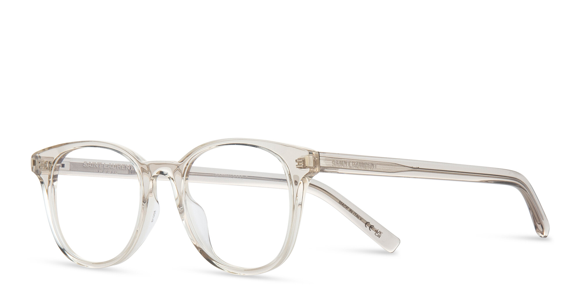 Shop SAINT LAURENT Unisex Round Eyeglasses in Beige online.